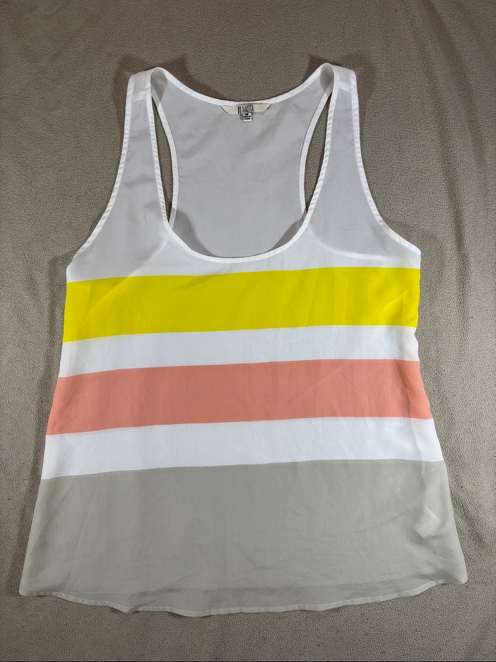 BB Dakota White Tank with Yellow, Peach & Light Gray Stripes